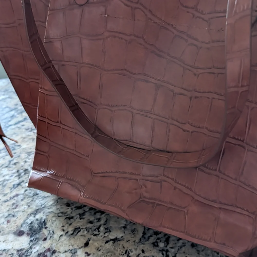 Zara Brown Faux Crocodile Skin Maxi Shopper 11x17x5 - Picture 9 of 10